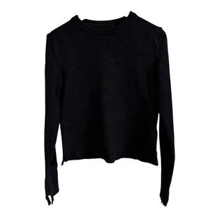 Zara Black Knit Cropped Sweater Long Sleeve Ribbed Trim Crew‎ Neck small